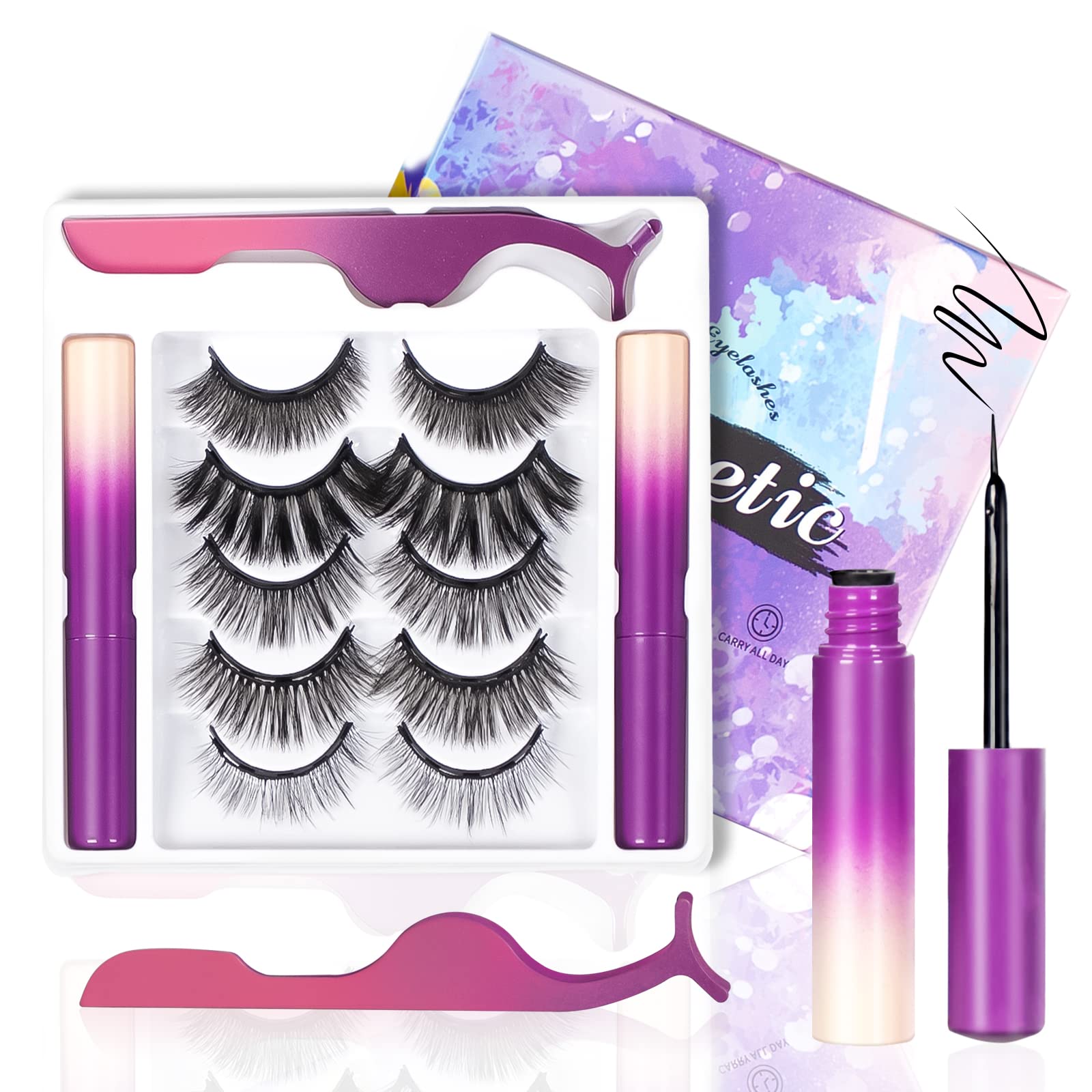 Magnetic Lash Kit with Long-Lasting Liner and 5 Pairs